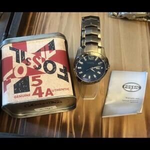 Fossil Blue Am-4117 Dark Gray Stainless Steel New Battery